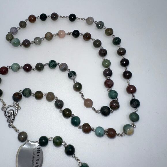 Vatican sterling silver multicolor semiprecious agate Catholic rosary necklace - Picture 3 of 9
